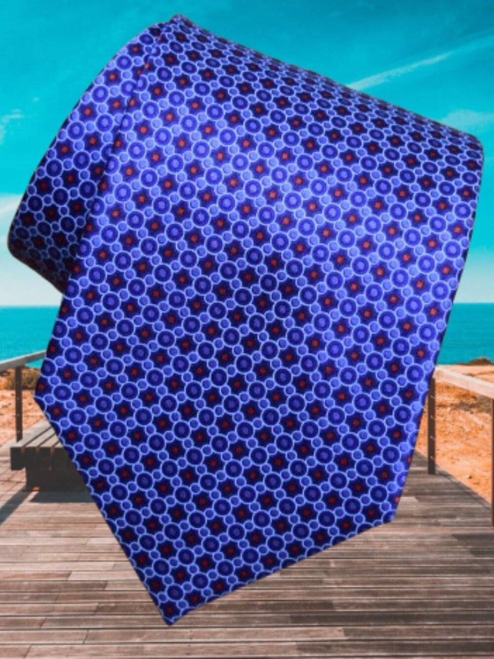 $840 New BRIONI Blue Red Purple Geometric Medallion Handmade Italy Silk Neck Tie